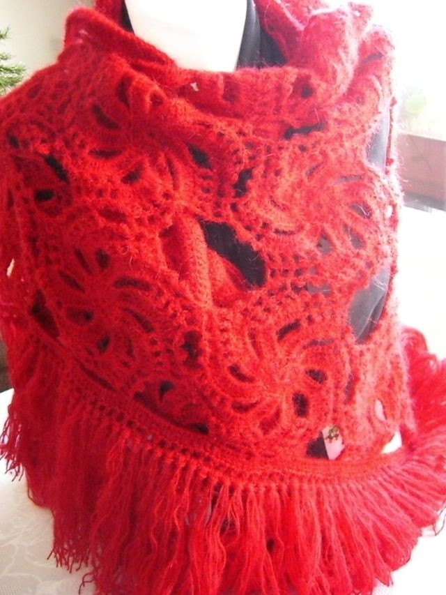 Handmade Red Shawl - Mother's Day Gift Idea - Ready To Ship - Crochet Cowl