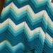 Vintage Crocheted Afghan Turquoise White Lemon Ripple