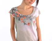 Pale pink spring flowers new design women t shirt