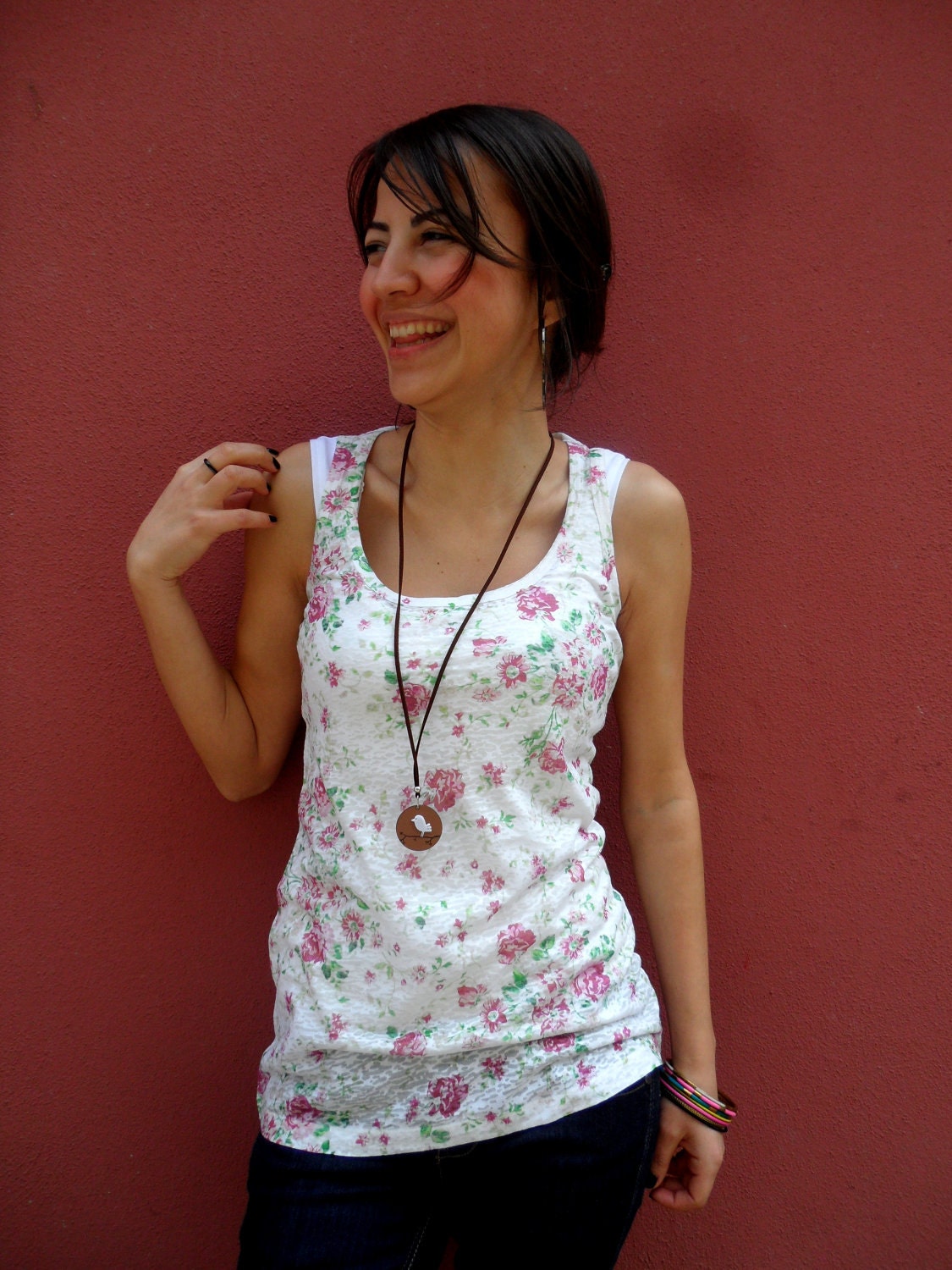 Little Flowers Printed Sleeveless Women T-shirt both side printed