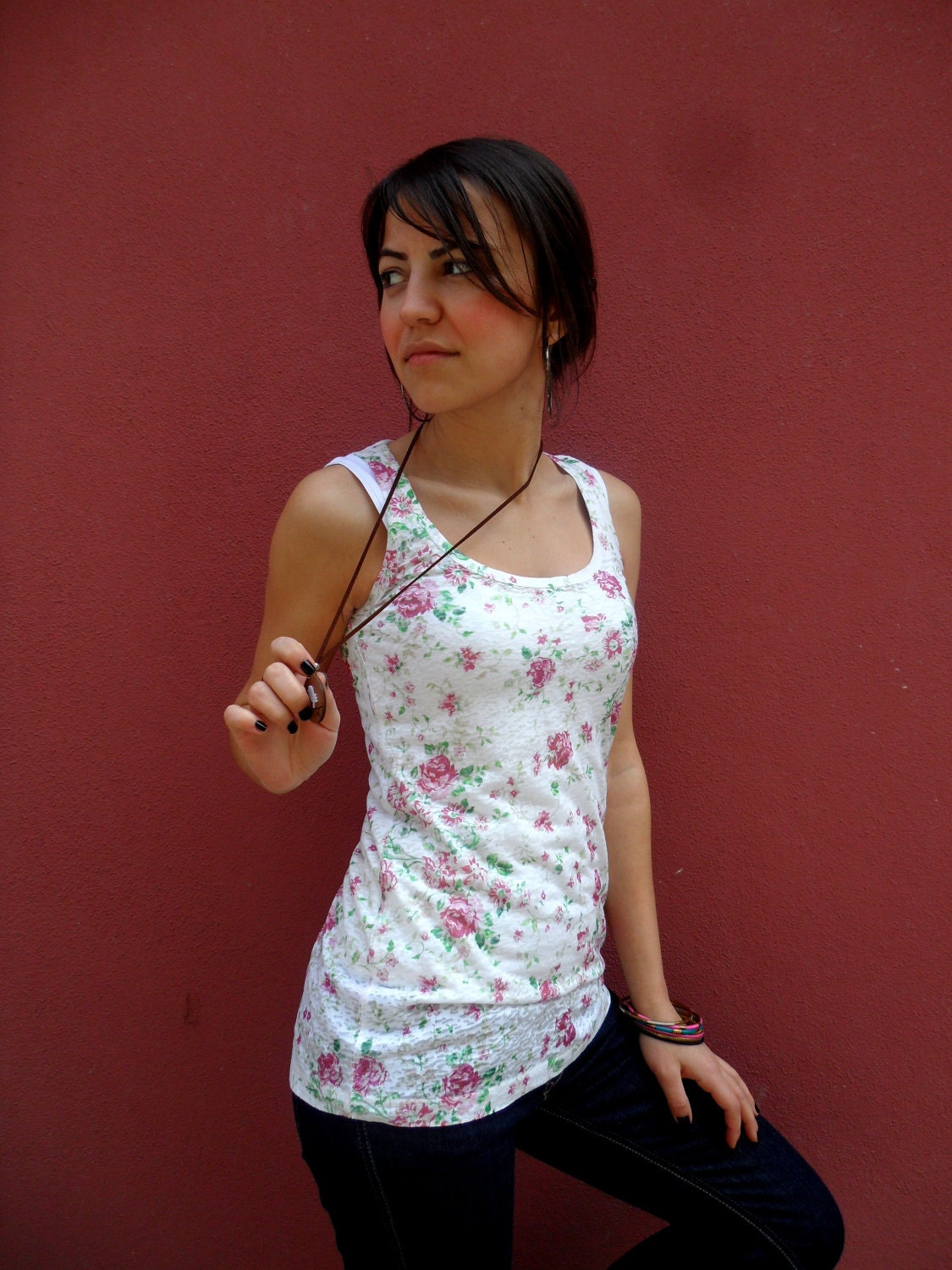Little Flowers Printed Sleeveless Women T-shirt both side printed