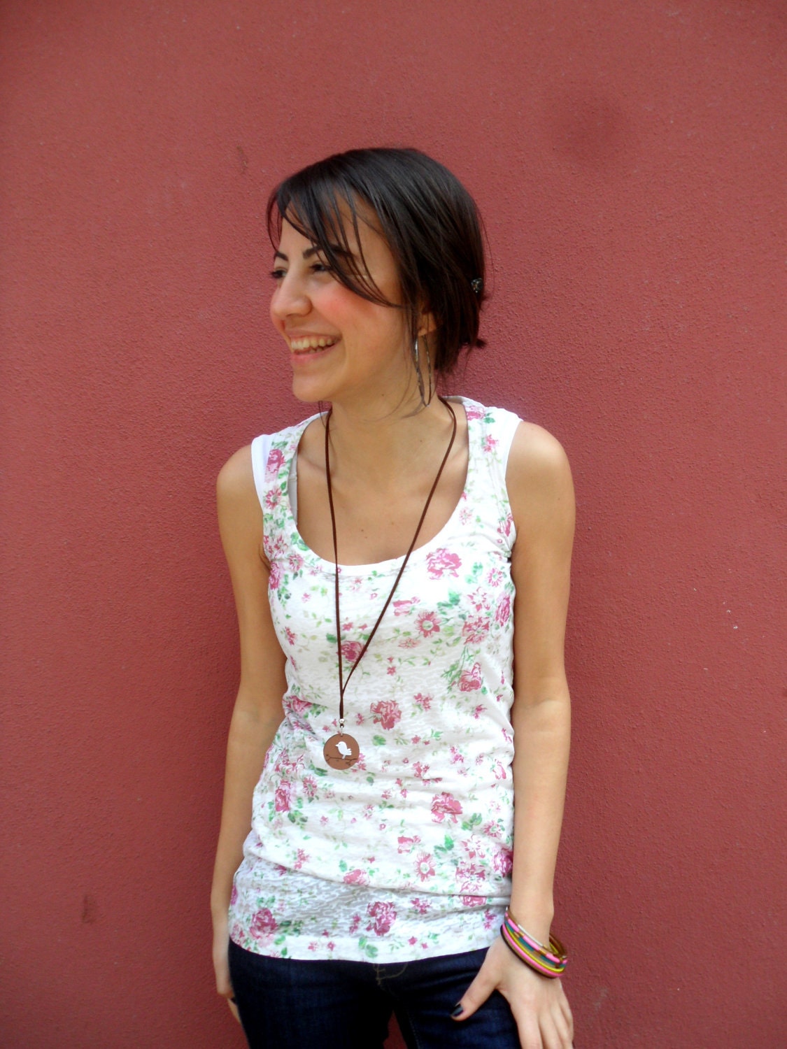 Little Flowers Printed Sleeveless Women T-shirt both side printed