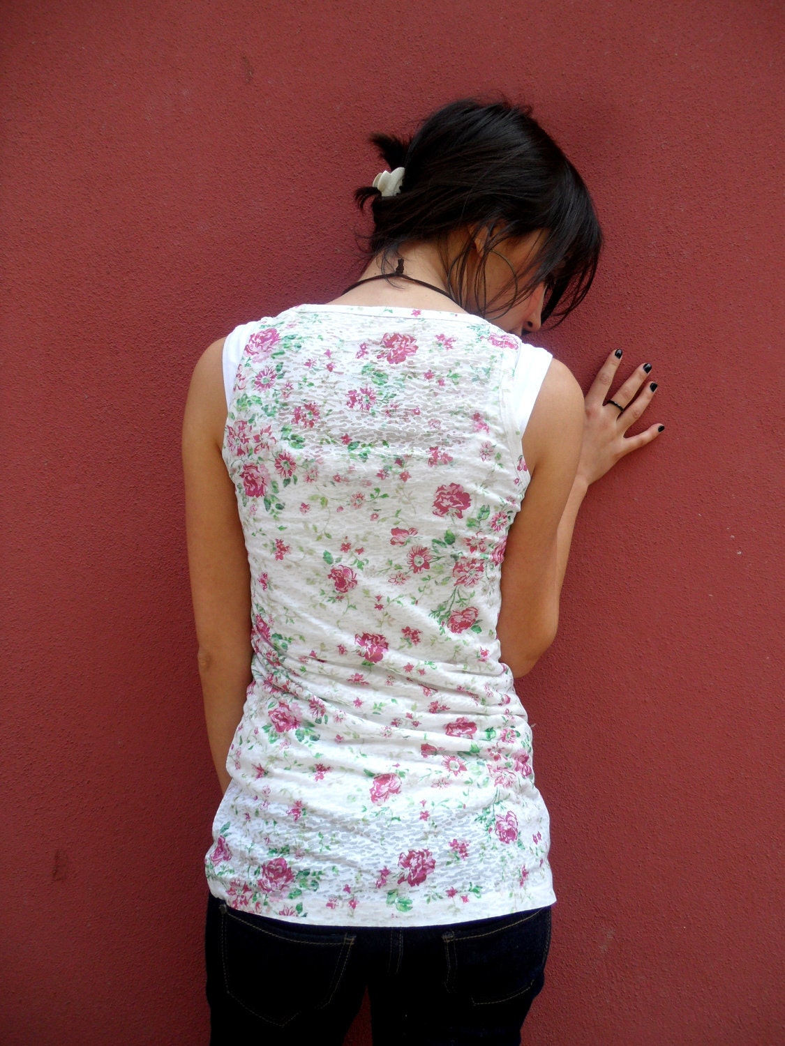 Little Flowers Printed Sleeveless Women T-shirt both side printed