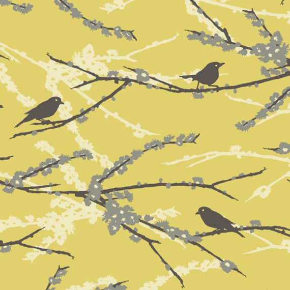 Joel Dewberry - Aviary 2 - Sparrows in Vintage Yellow - 1 yard