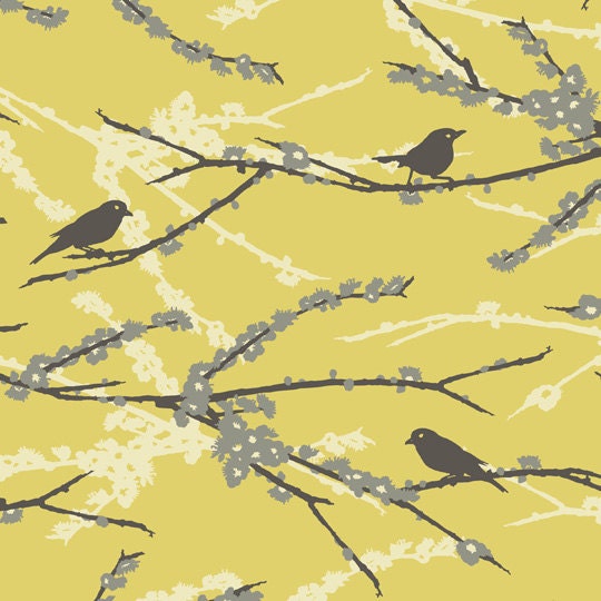 Joel Dewberry - Aviary 2 - Sparrows in Vintage Yellow - 1/2 yard