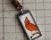 vintage 1950s cardinal bird dictionary illustration // grandma's multi-color porcelain bead // cardinal necklace