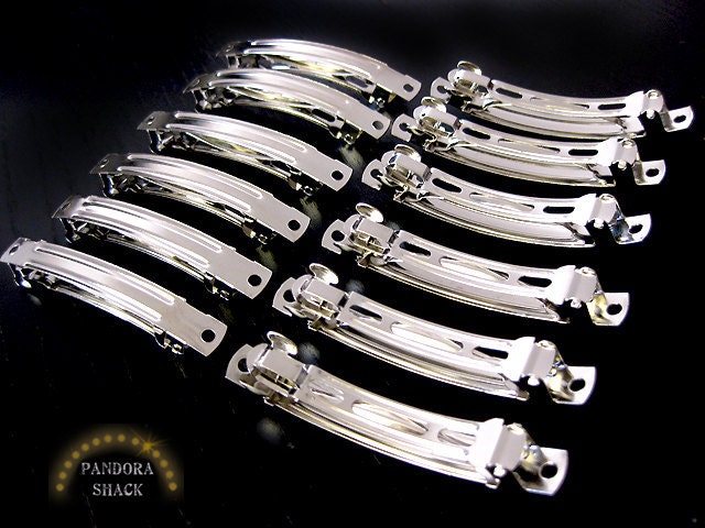 25 Hair clips, Silver French Barrette clips.  3 inch / 8 cm. Extra large size. Create your own Hair Accessories. Low shipping. Wholesale