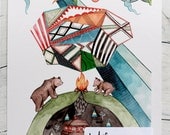 WOLF & CANOE // Art Print // Campfire