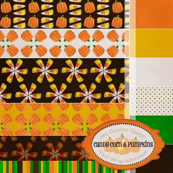 Candy Corn & Pumpkins Digital Scrapbook Paper --12--, 12"x12" Digital Papers