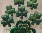 24-Green Glittery Chocolate Shamrock Lollipops