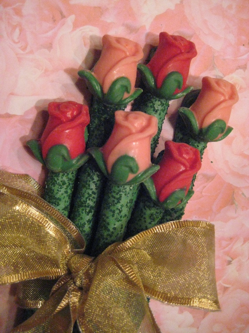 LONG STEM ROSES-Chocolate Covered Pretzel Rods-Gift Box Set of 6