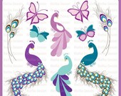 Glamorous Peacock Clipart Set