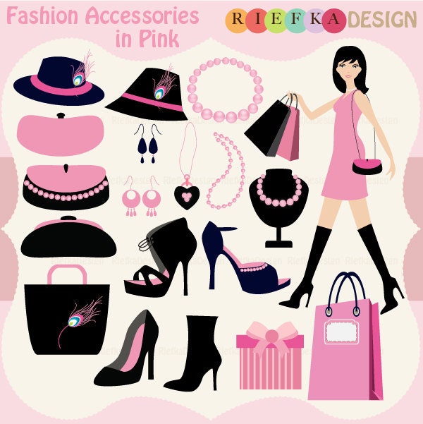 FashionAccessories in Pink Digital Clipart Set - Personal and Commercial Use - Scrapbooking, card design, web design