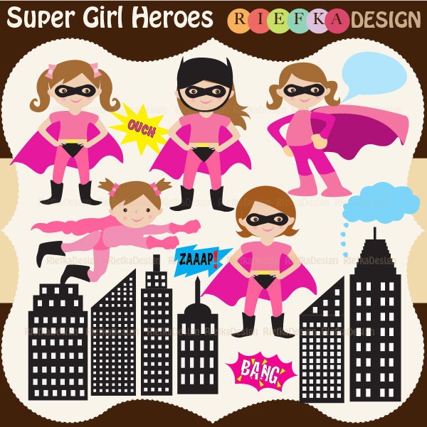 Super Girl Heroes Clipart Set