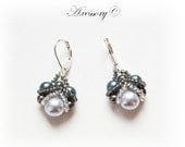 ROYAL STYLE Silver And Dark Gray Pearl And Seed Bead Earrings, Perfect For Bride Or Bridesmaids