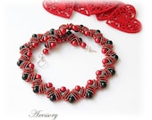 Royal Style Red and Black Pearl And Seed Bead Woven Brides or Bridesmaids Necklace