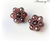 Clip-on Earrings With Plum Crystals, Flower Shape - Ready To Ship, Perfect For Bridesmaids