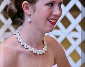 Bridal NECKLACE, Double Sided Royal Style 2 in 1 White and Light Gray Pearl And Seed Bead Woven Necklace