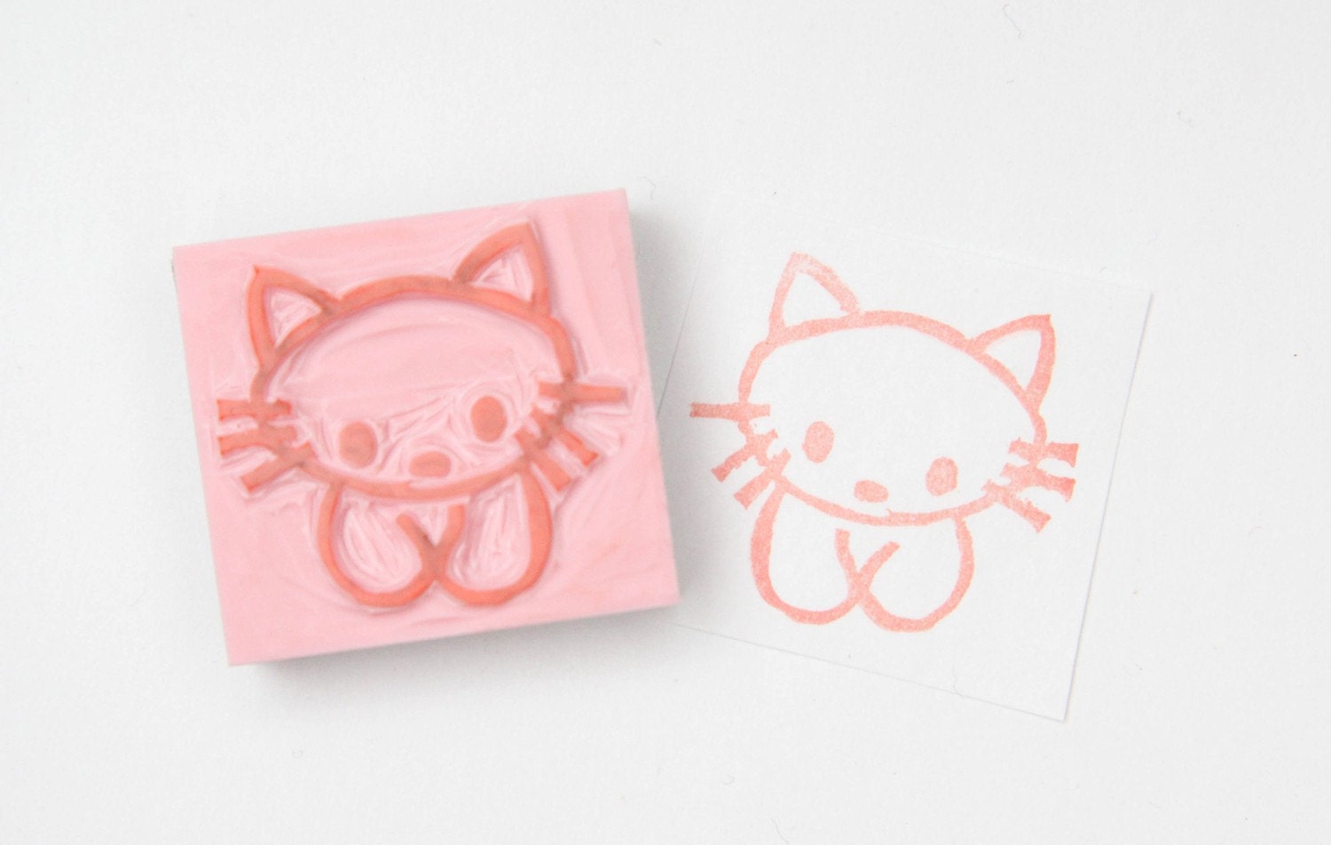 Kawaii Kitty Hand Carved Stamp for Acrylic Blocks