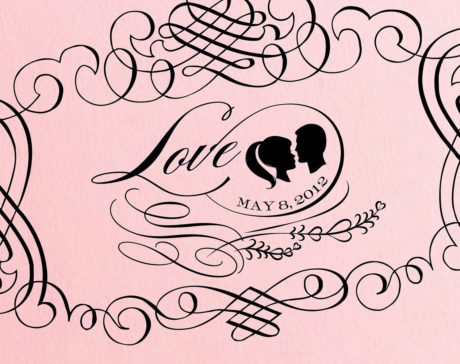 LOVE SILHOUETTE No. 1  --  2 x 3.5 inches  --  Personalized Wood Handle Stamp -- FREE ColorBox ink pad thru Feb. 14