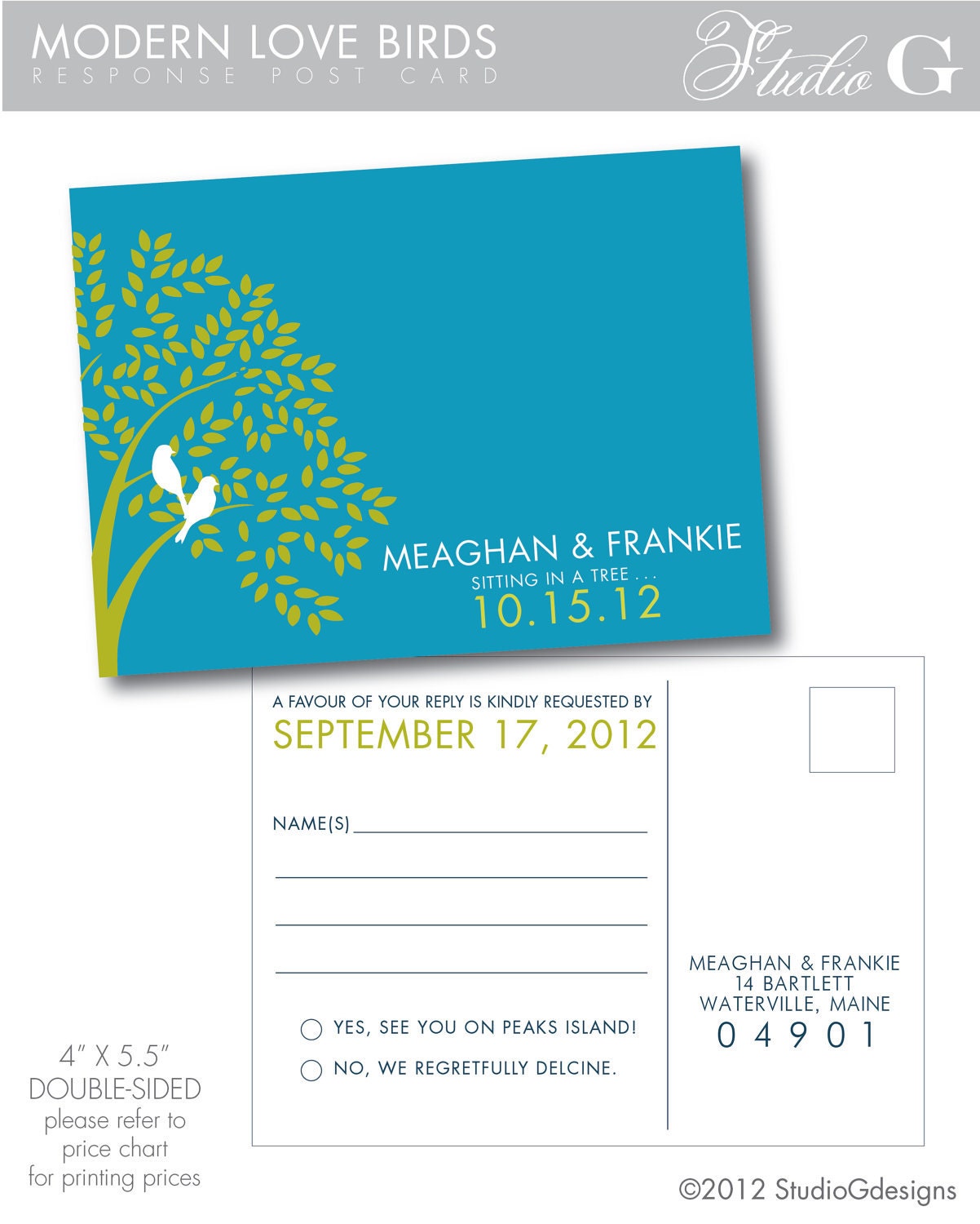 MODERN LOVE BIRDS Response Post Card - digital file or printed