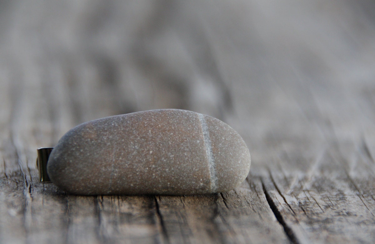 Beach stone tie pin / sweater guard clip Father's day gift
