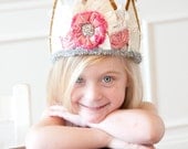 Vintage Inspired Fabric Crown Birthday Party Hat Photography Prop