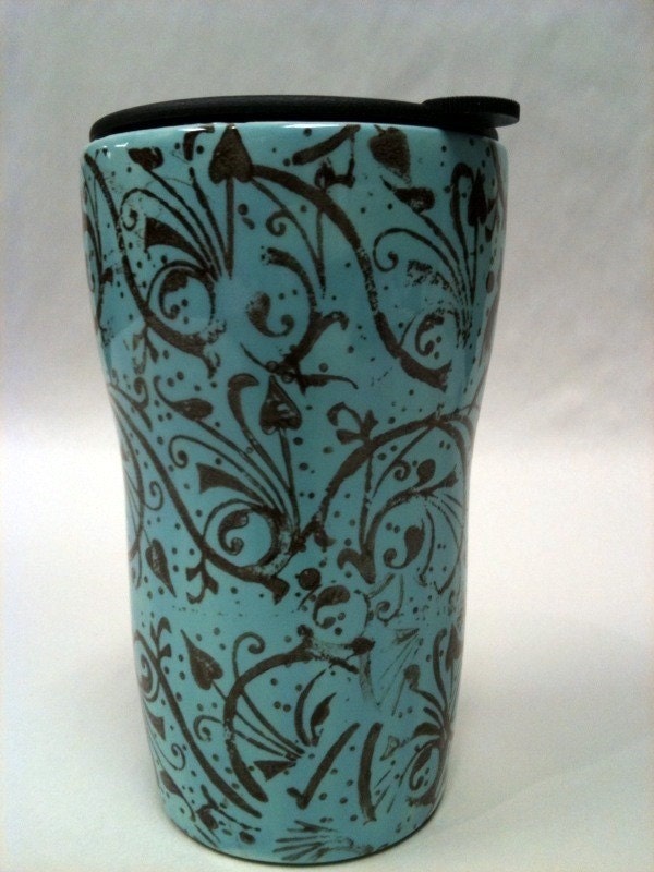Travel Mug in Turquoise and Brown