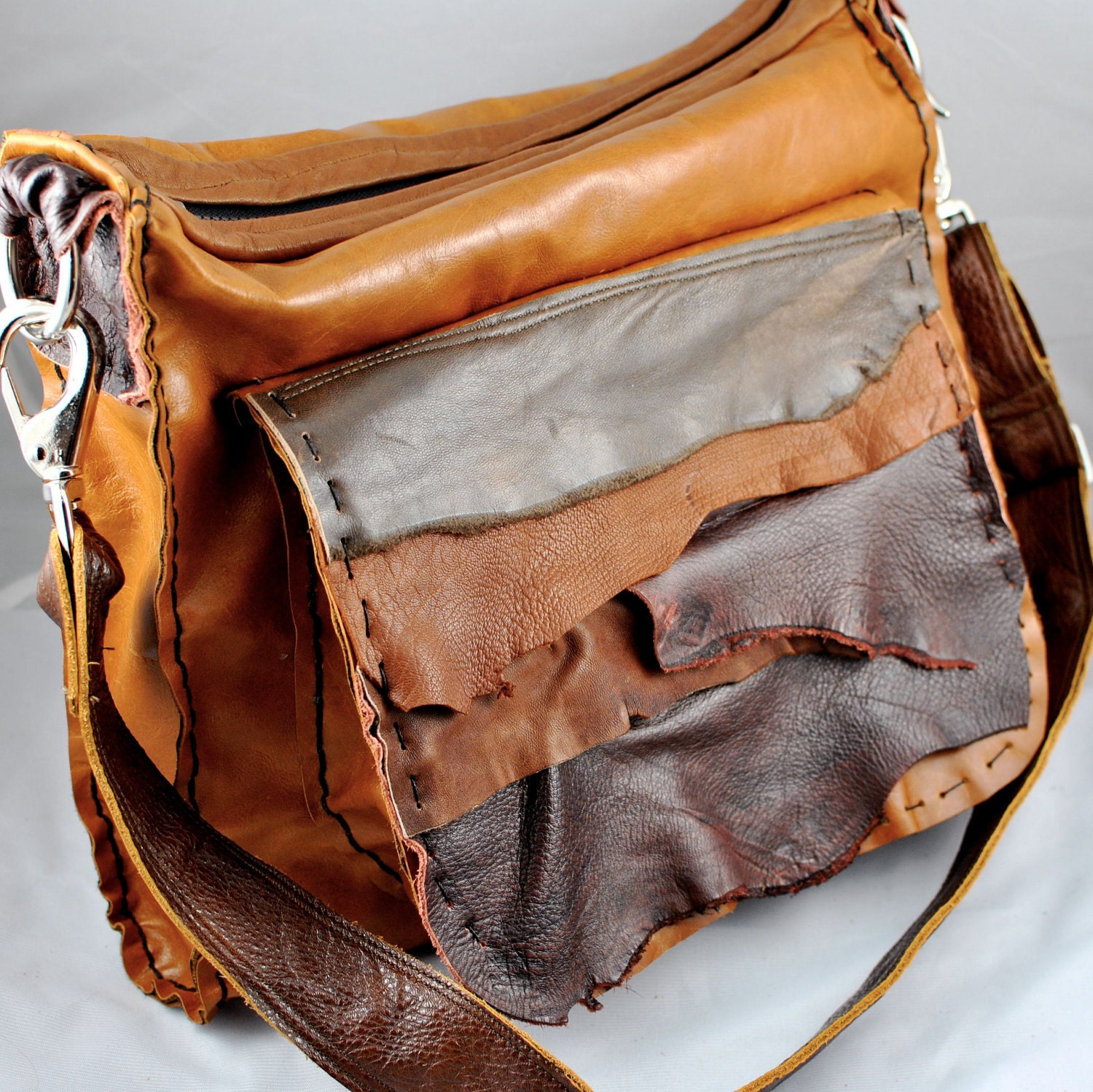 Leather Ruffle Messenger Bag