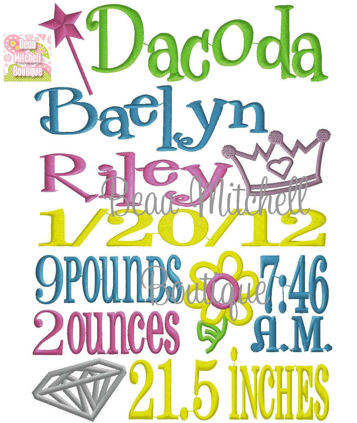 Custom Birth Design Princess