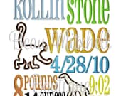 Custom made Birth Announcement Embroidery Design Zoo Animals