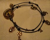 Honey Bee Handmade Leather Wrap Bracelet with Antique Tooling Charms