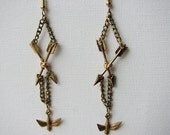 Gold Arrow Earrings Crossed Birds Brass - Artemis