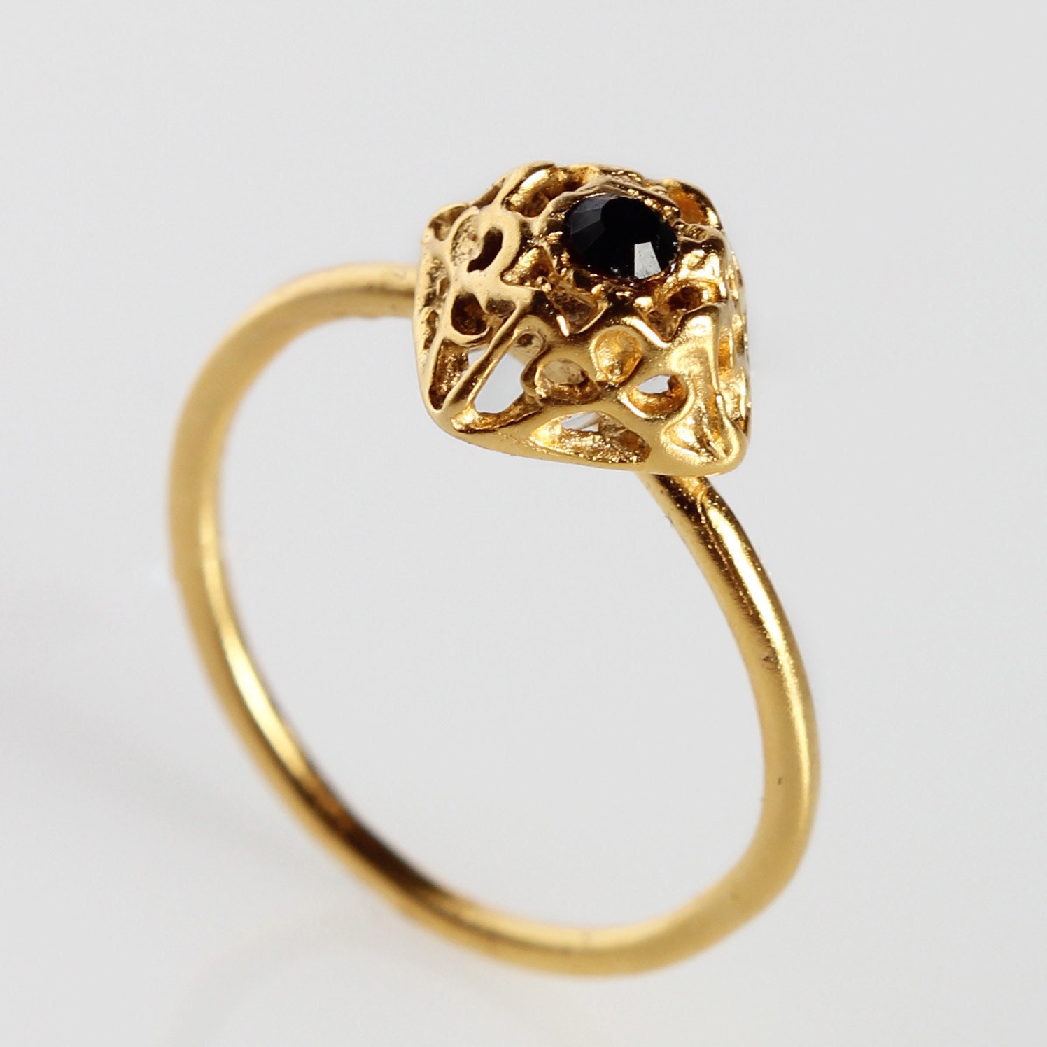 Gold Plated 24K  Ring With Beautiful Black  Swarovski Crystal