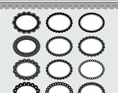 Digital Scallop Frames, Labels, Tags -- Instant Download -- 12 Digital Frames -- 164F