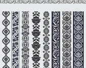 Damask Vertical Digital Borders  -- Instant Download -- 8 Digital Borders -- 273B