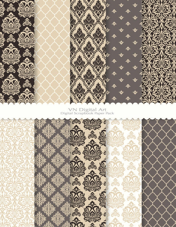 Damask Digital Paper Pack (8.5x11"-300 dpi) -- Instant Download -- 10 Digital papers -- 327