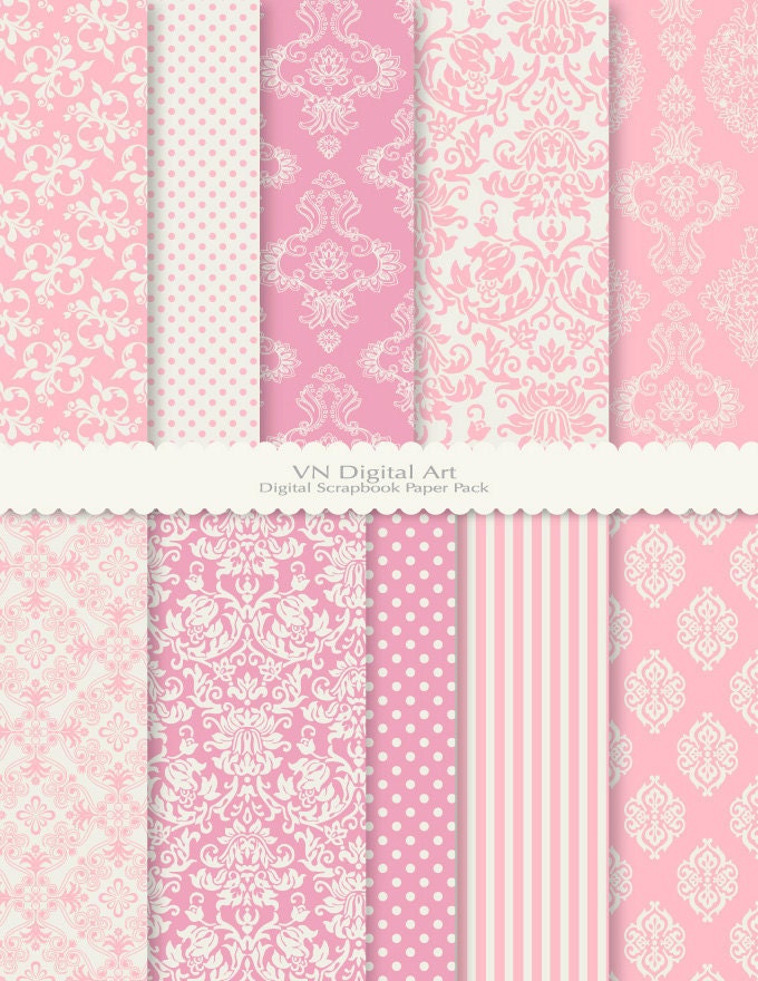 Damask Digital Scrapbook Paper Pack (8.5x11"/300 dpi) -- Instant Download -- 10 Digital papers -- 366