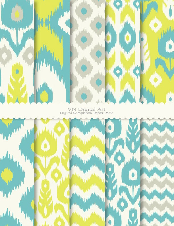 Ikat Digital Scrapbook Paper Pack (8.5x11"-300 dpi) -- Instant Download -- 10 Digital papers -- 481