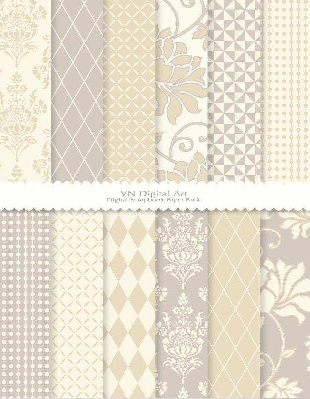 Simple Damask Digital Scrapbook Paper Pack (8.5x11"-300 dpi) -- Instant Download -- 12 Digital papers -- 419