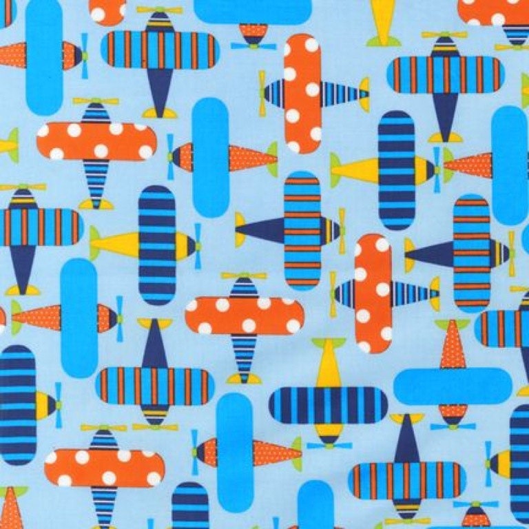 Robert Kaufman Fabric, Ready, Set Go by Anne Kelle, Airplanes in Sky, Organic Cotton Fabric, 1 Yard Total