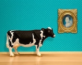 cow art, teal, nursery decor for boys and girls, diorama - The Cultured Cow 8 x 10