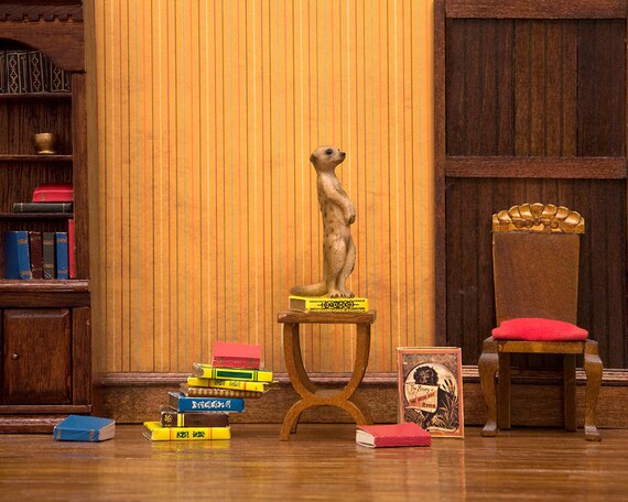 meerkat art, diorama, bookworm, library, den, shabby chic - Meerkat Den 8 x 10