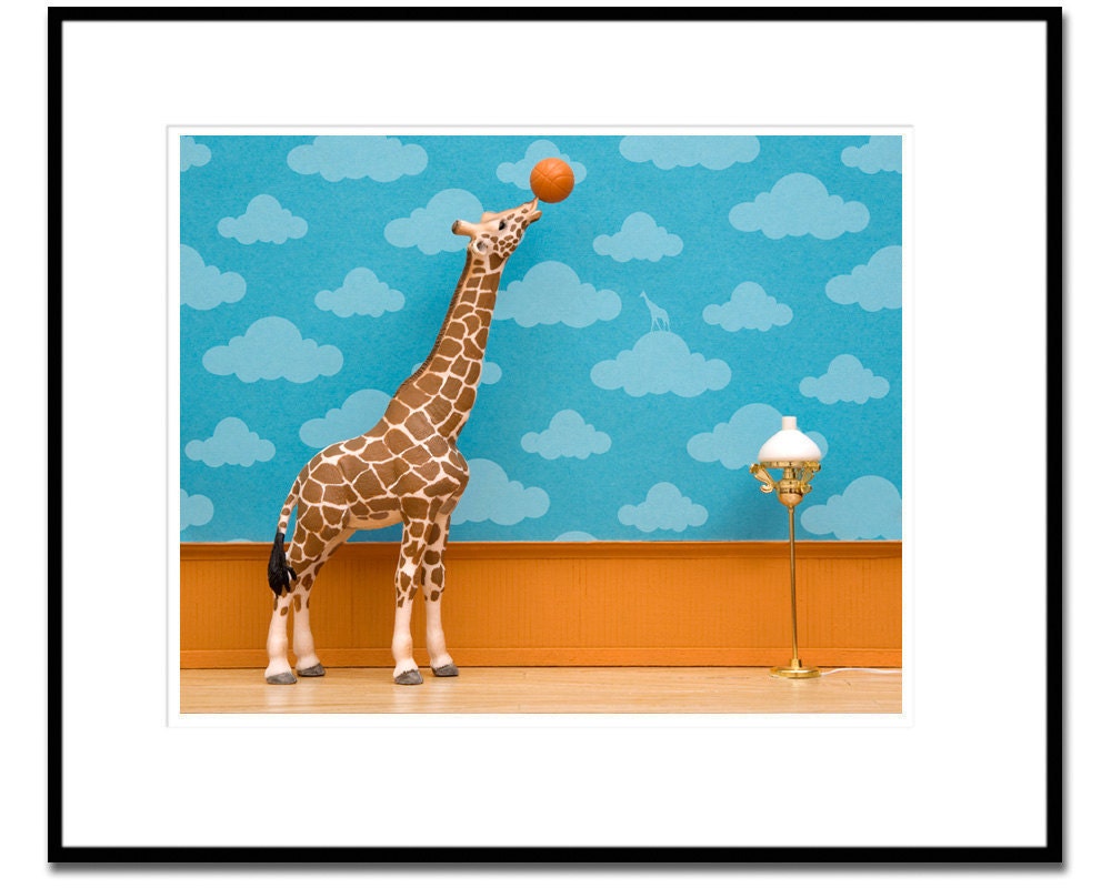 giraffe art, basketball, boys room decor - Standing Tall 8 x 10
