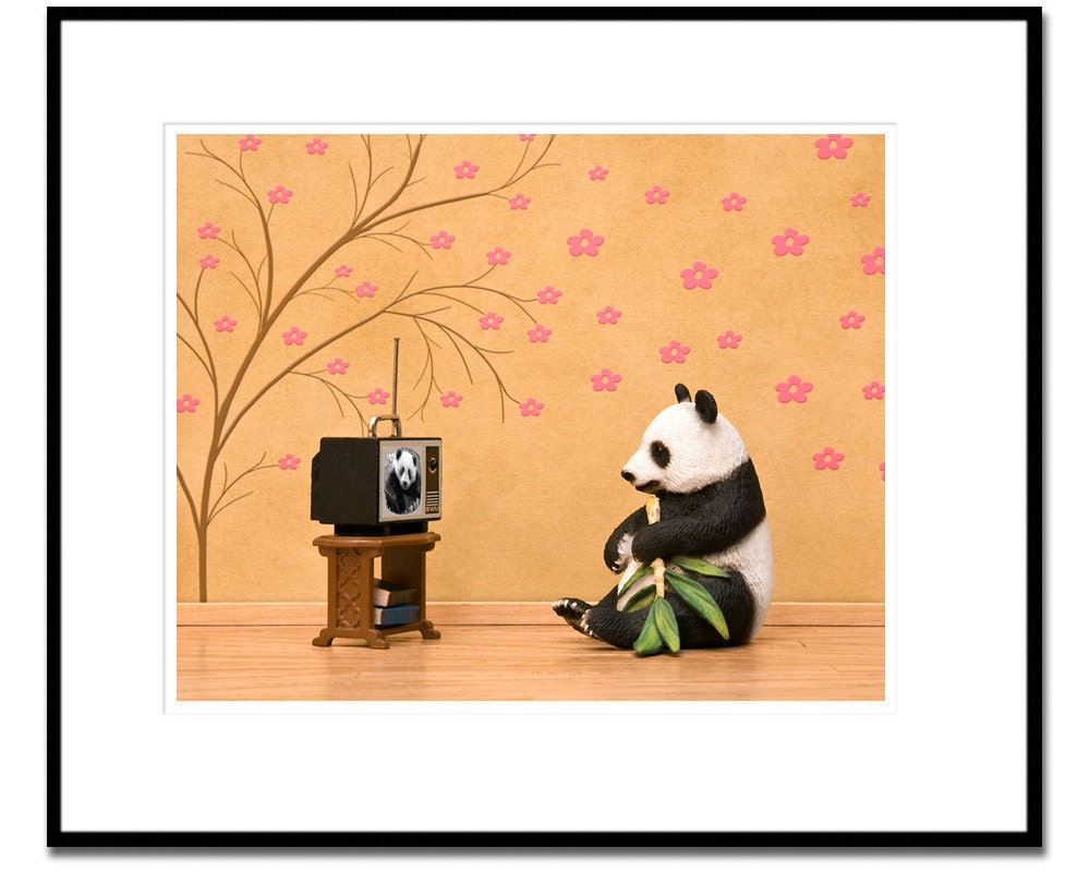 panda bear art, fun animal print, diorama - Panda Planet 8 x 10