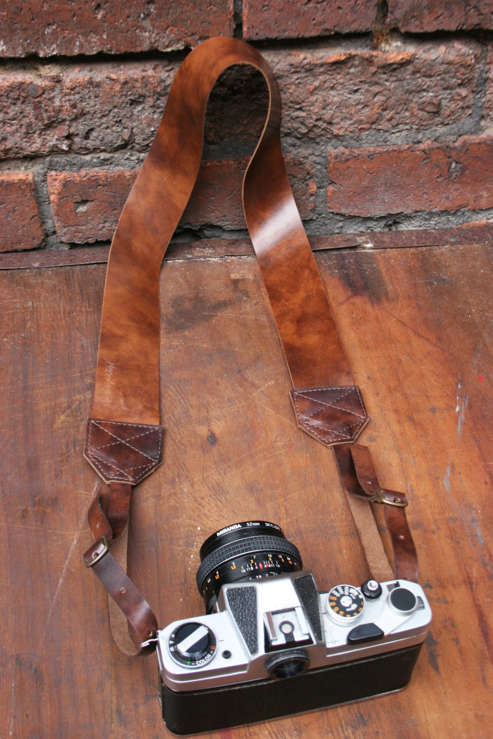 Size (3) Leather Buckled Camera Neck Strap in Marbled Choc Handcrafted Unique by Magpie Accessories on Etsy