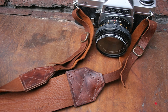 Size (1) Leather Buckled Camera Neck Strap in Cocoa Dust Brown Handcrafted Unique by Magpie Accessories on Etsy