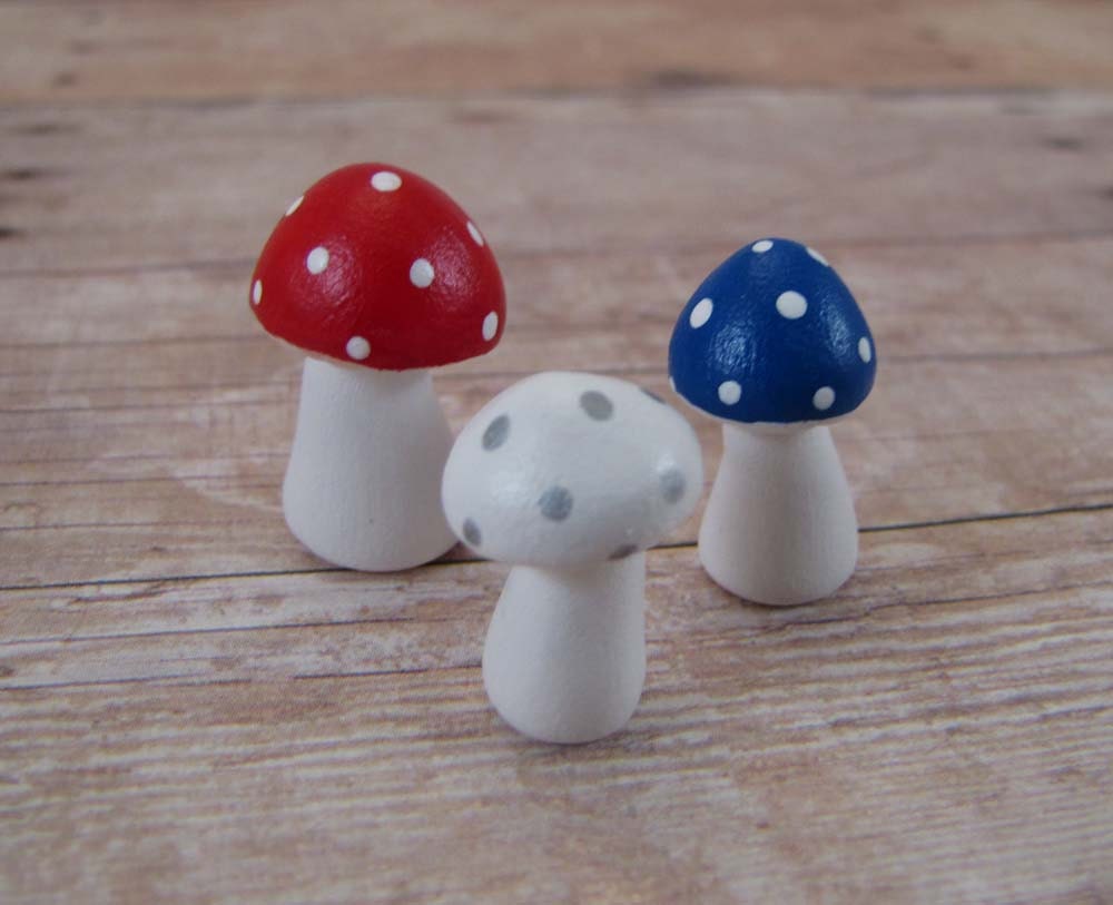 Tiny 4th of July inspired Trio of Toadstools Fantasy Figurine or Terrarium Decoration Made to Order
