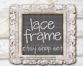Etsy Shop Banner Set. Chalkboard. Barn Wood. Lace Ribbon. Vintage Frame. Boho Farmhouse Chic Digital Makeover Series.