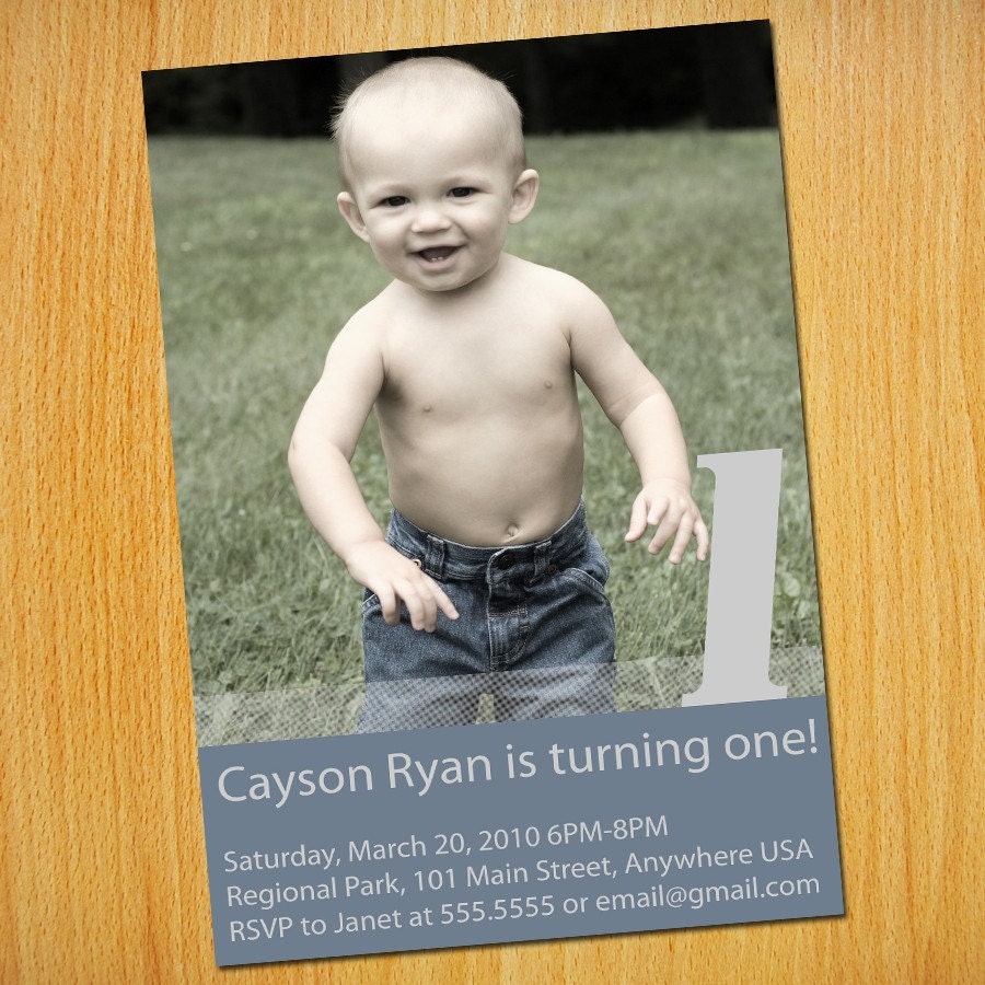 Birthday Invitation -- Modern Gray Personalized with Your Photo -- Perfect for 1st Birthdays and Beyond (Digital File)